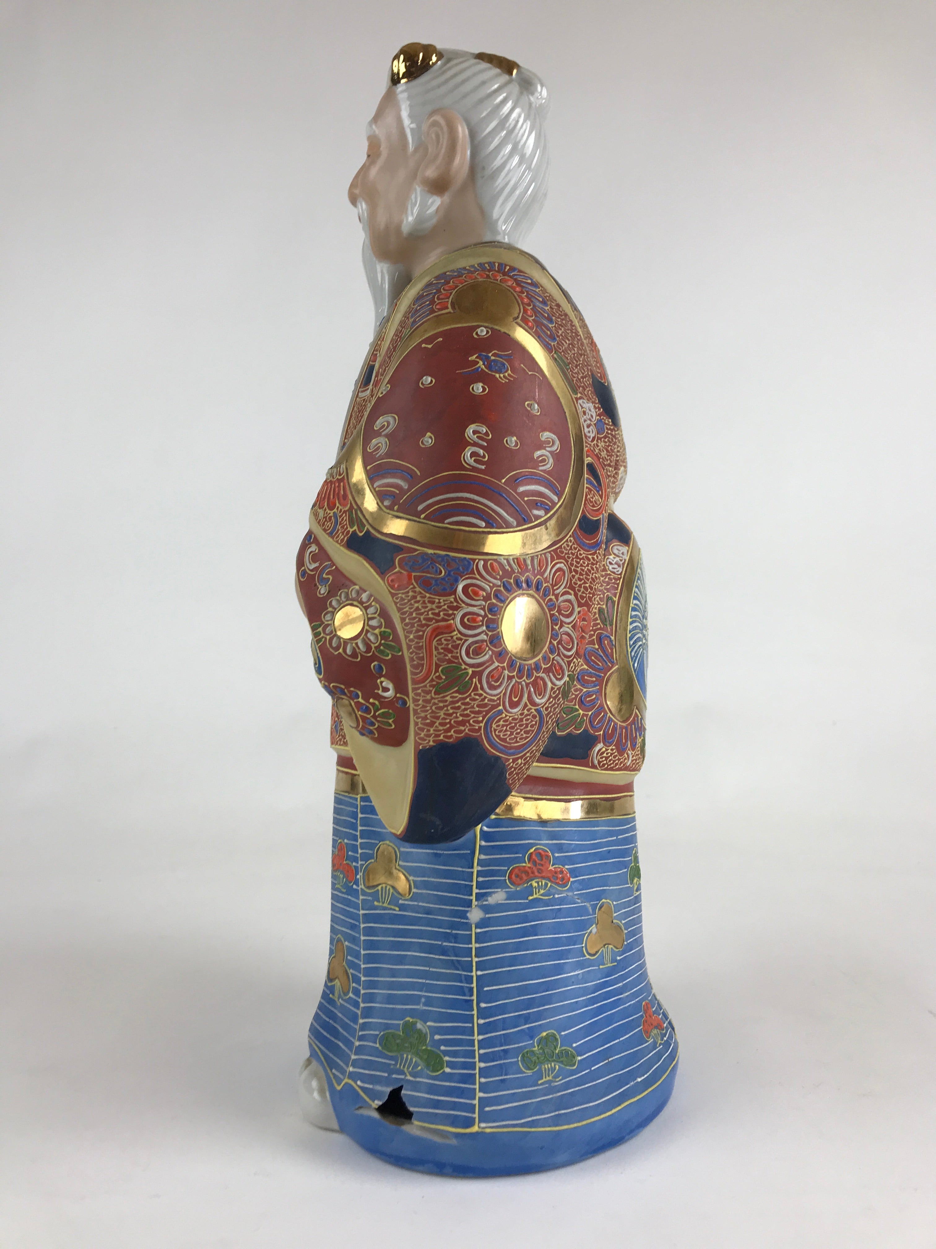 Japanese Ceramic Kutani Ware Takasago Doll Statue Old Man Lucky Charm BD888