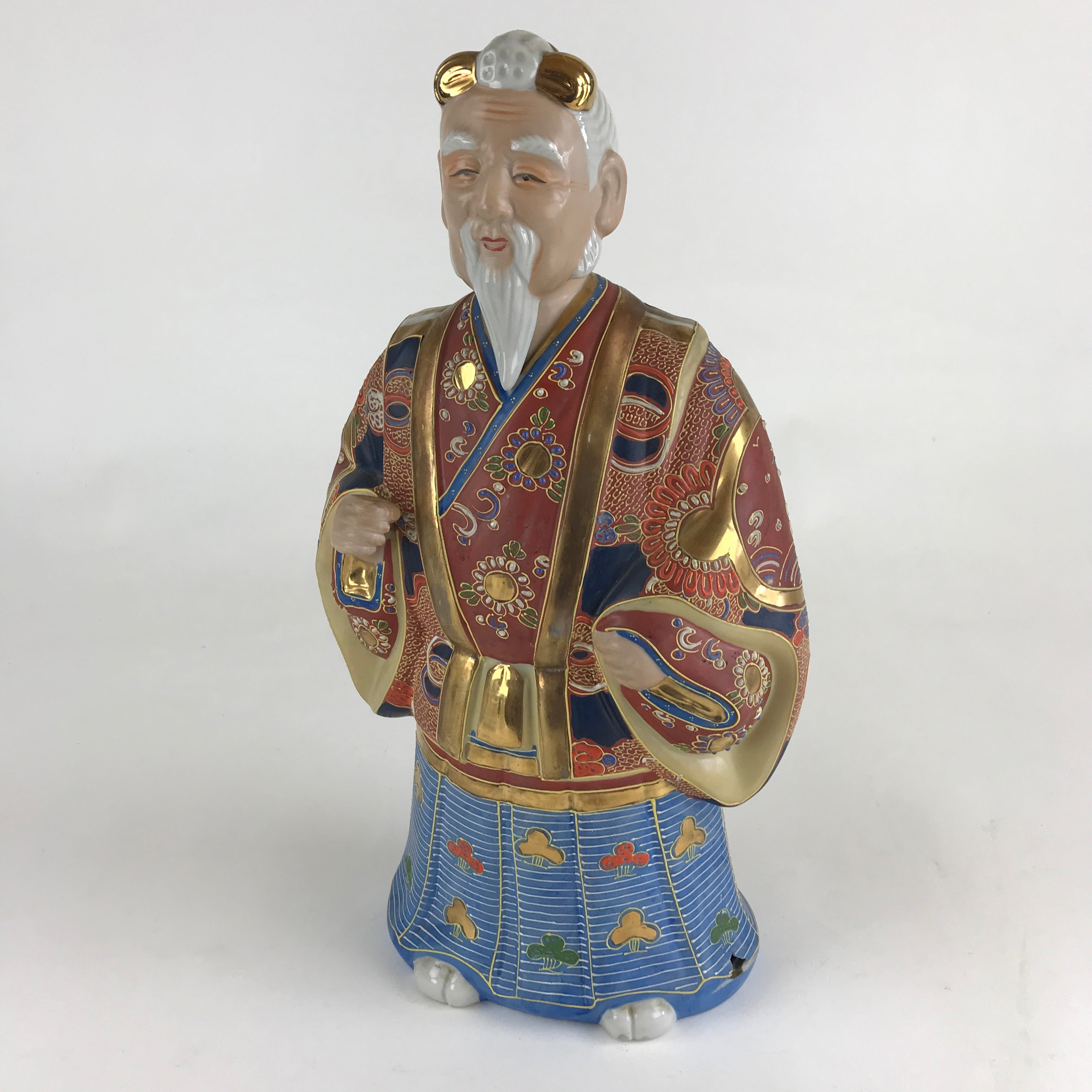 Japanese Ceramic Kutani Ware Takasago Doll Statue Old Man Lucky Charm BD888