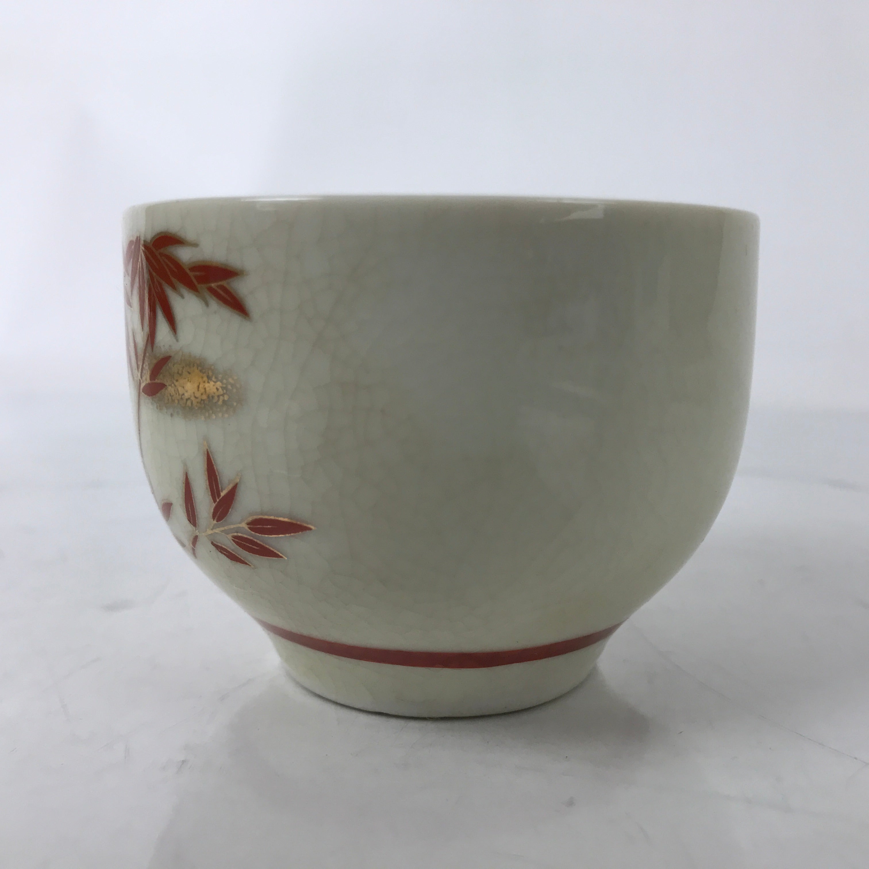 Japanese Ceramic Kutani Ware Teacup Vtg Pottery Yunomi Crackle Bamboo Red TC545
