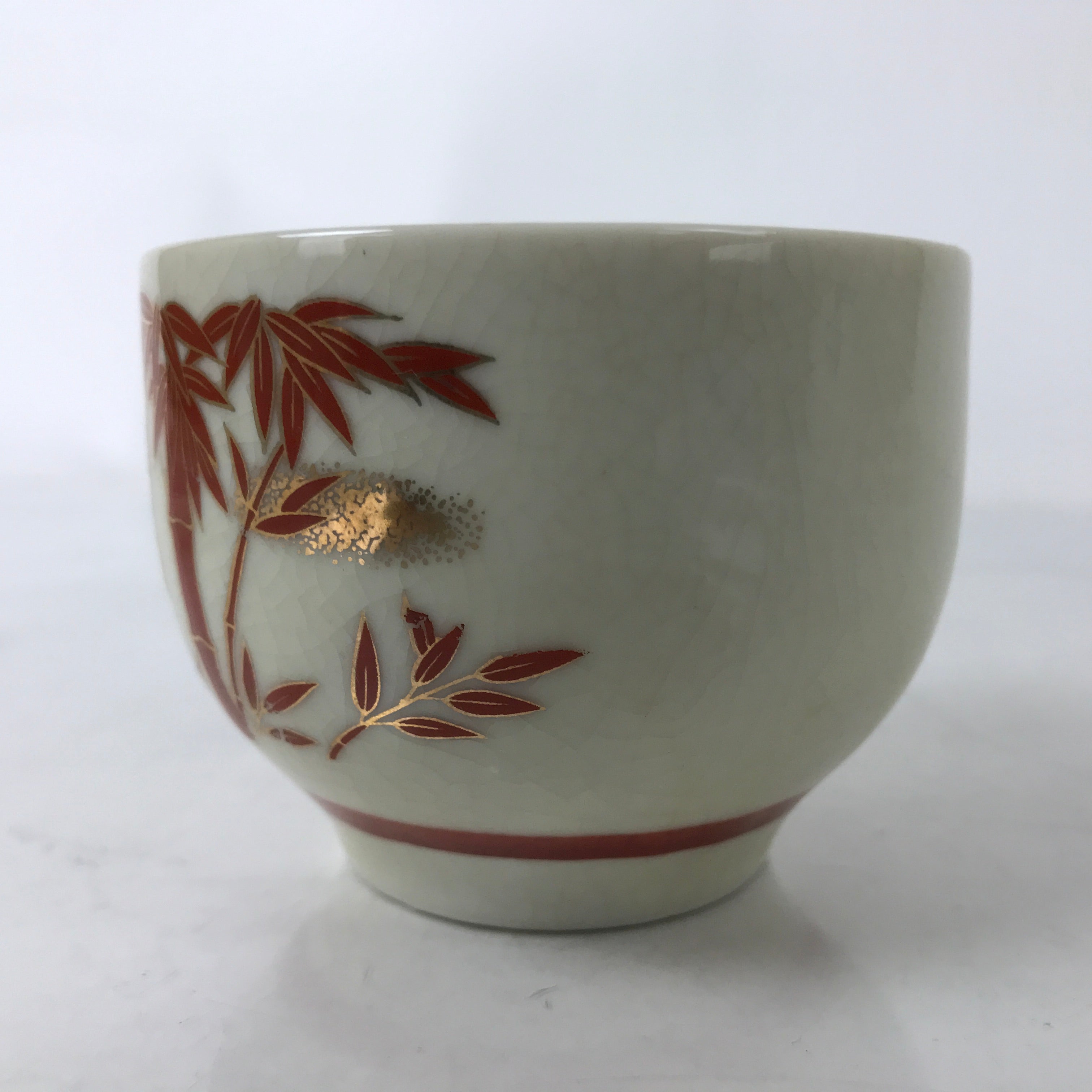 Japanese Ceramic Kutani Ware Teacup Vtg Pottery Yunomi Crackle Bamboo Red TC546