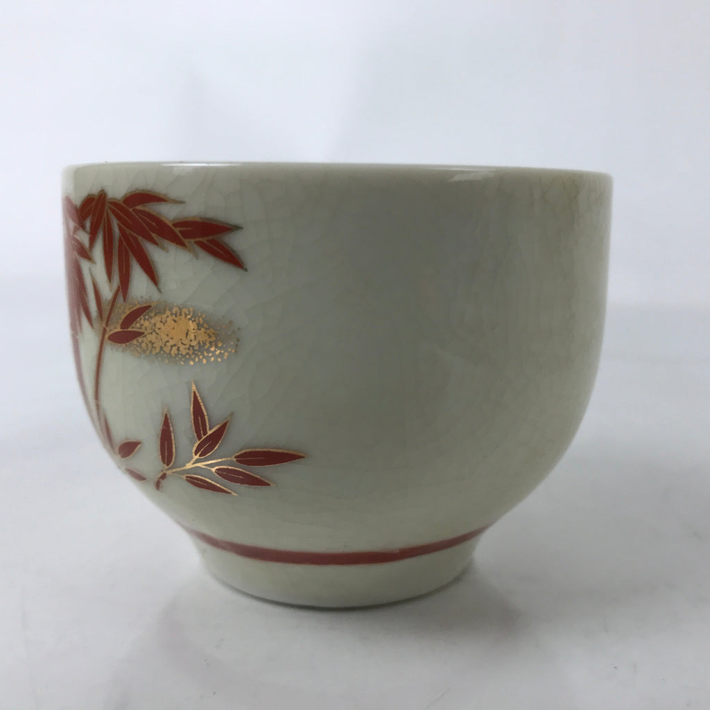 Japanese Ceramic Kutani Ware Teacup Vtg Pottery Yunomi Crackle Bamboo Red TC548