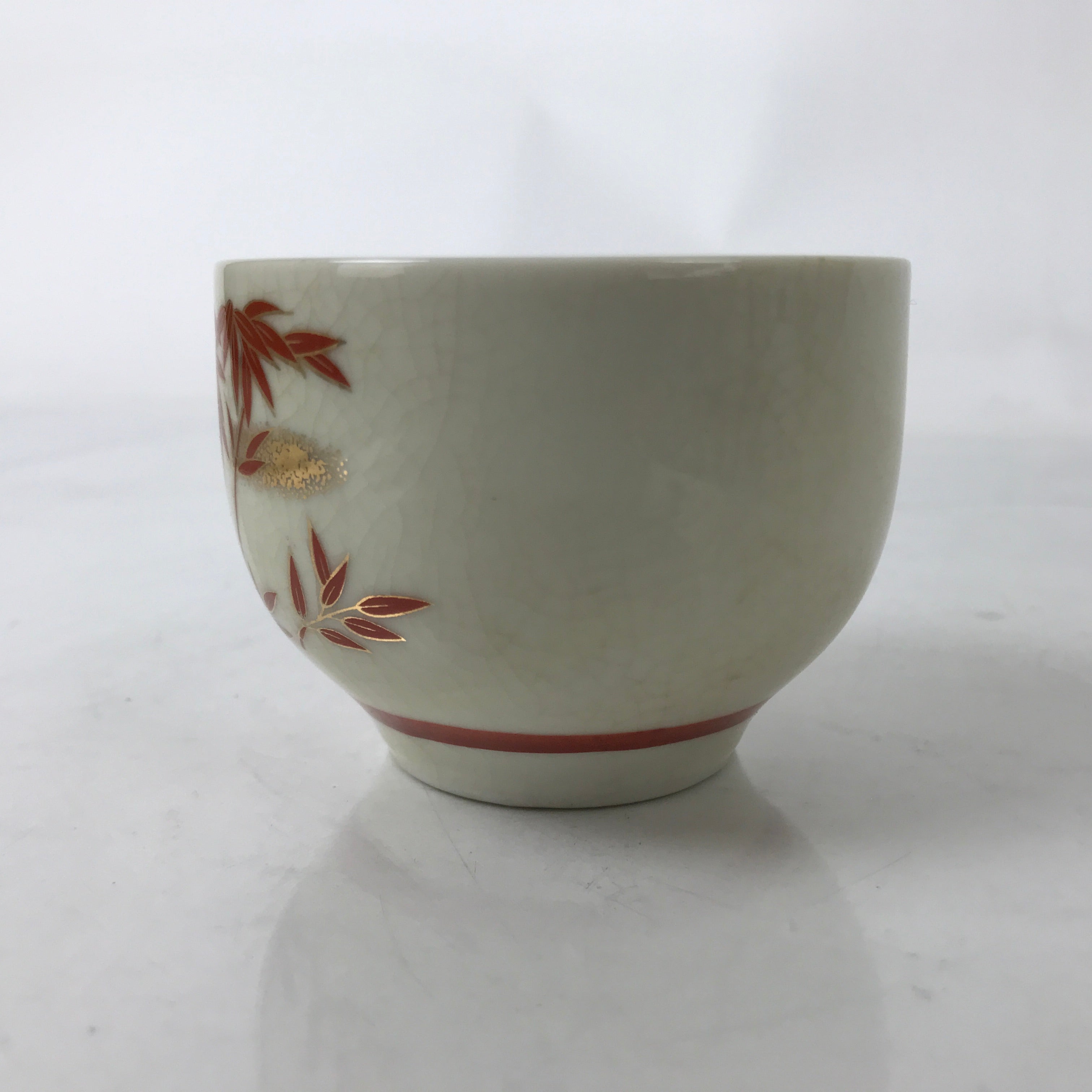 Japanese Ceramic Kutani Ware Teacup Vtg Pottery Yunomi Crackle Bamboo Red TC554