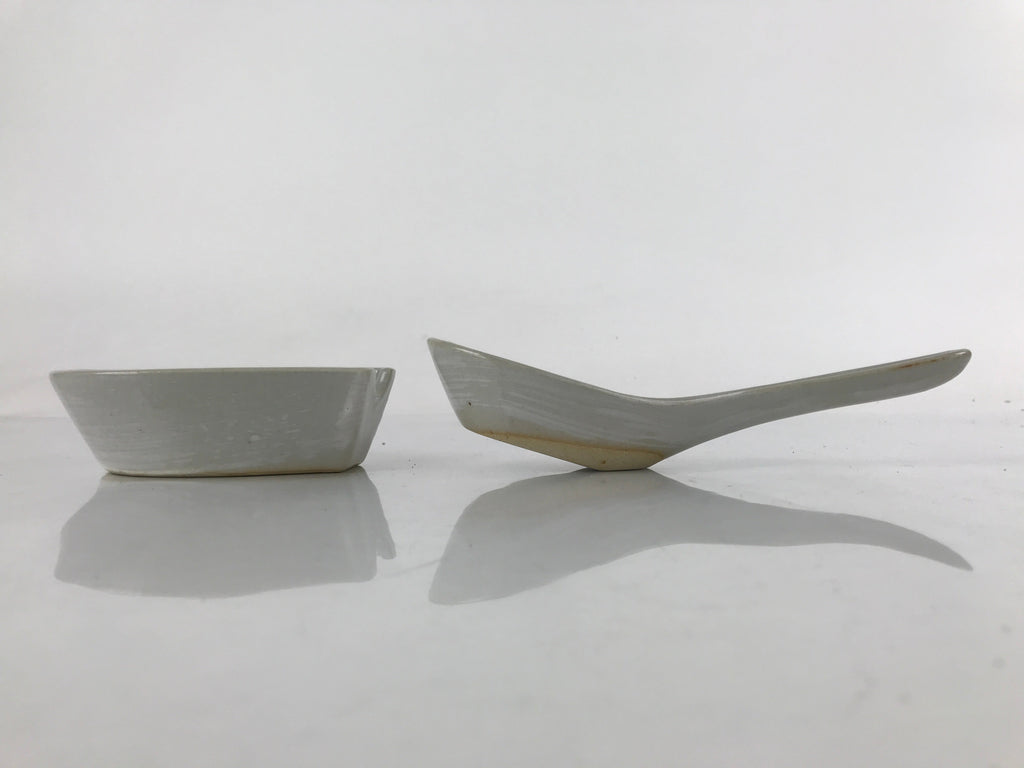 Japanese Ceramic Large Spoon W/ Stand Vtg Nabe Ramen Noodle Soup Gray PY875