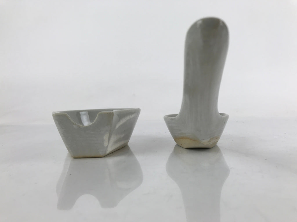 Japanese Ceramic Large Spoon W/ Stand Vtg Nabe Ramen Noodle Soup Gray PY875