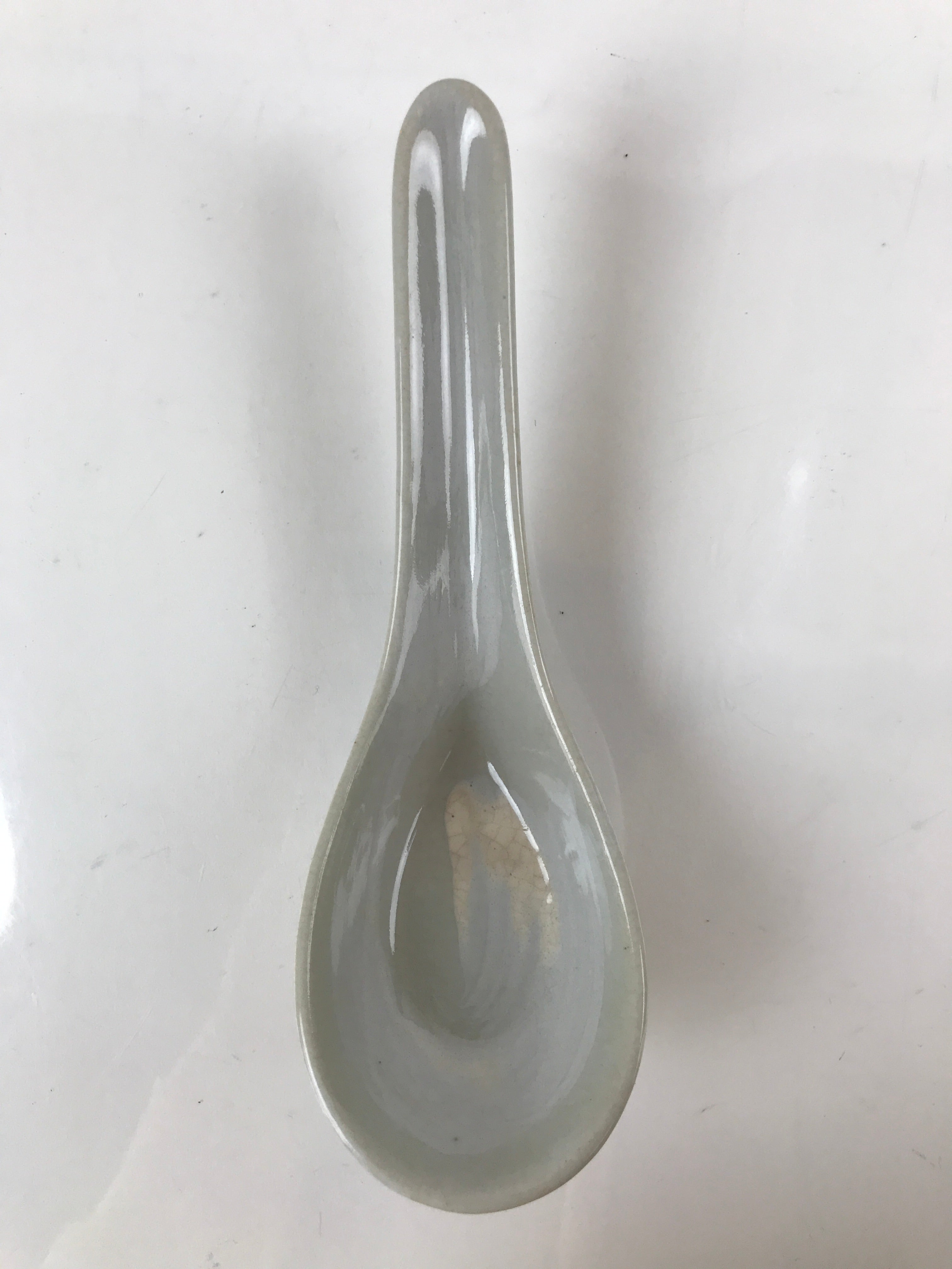 Japanese Ceramic Large Spoon W/ Stand Vtg Nabe Ramen Noodle Soup Gray PY876