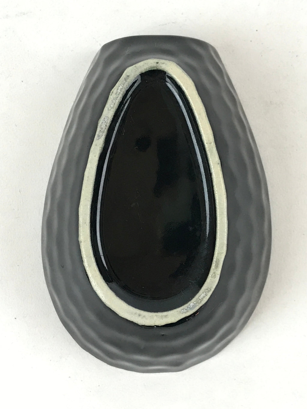 Japanese Ceramic Large Spoon W/ Stand Vtg Ramen Noodle Soup White Black PY558