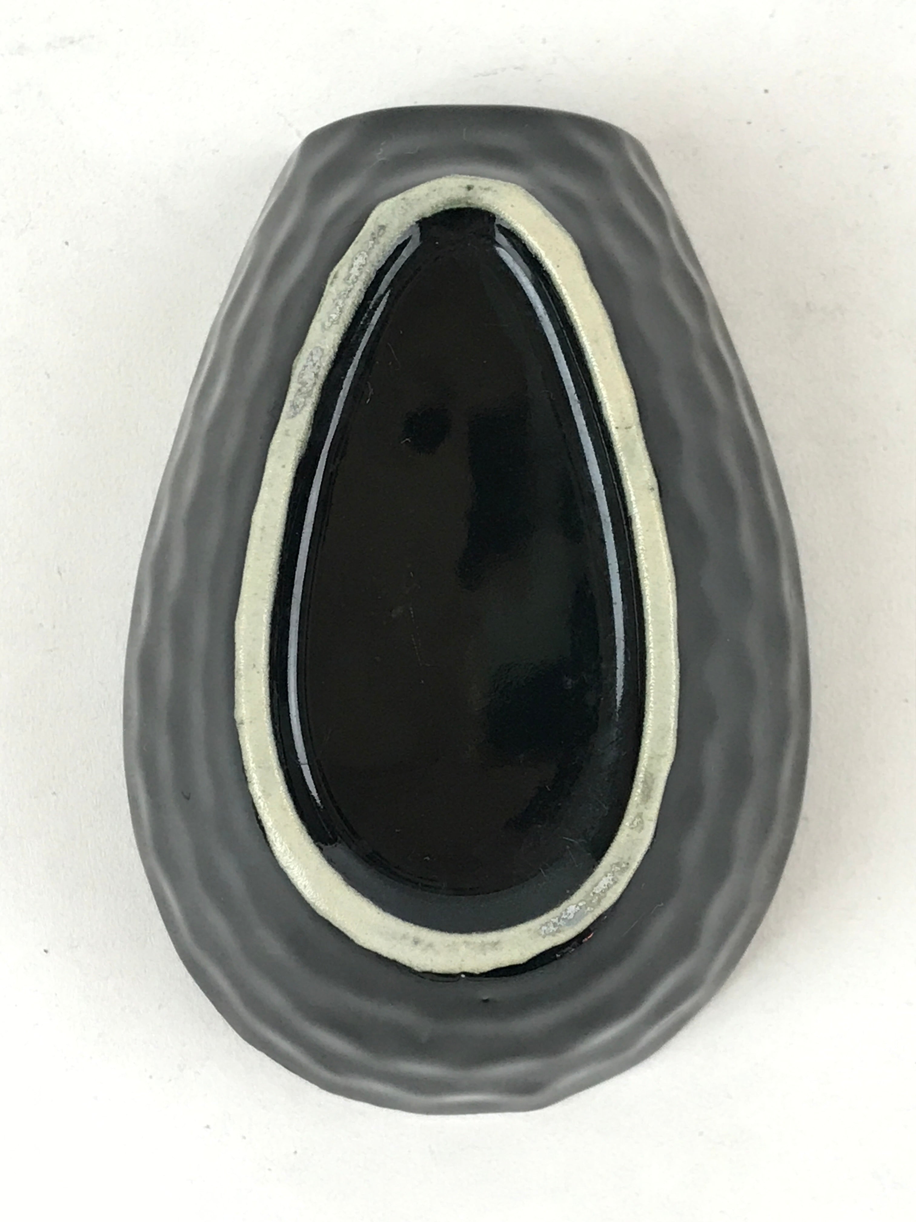 Japanese Ceramic Large Spoon W/ Stand Vtg Ramen Noodle Soup White Black PY558