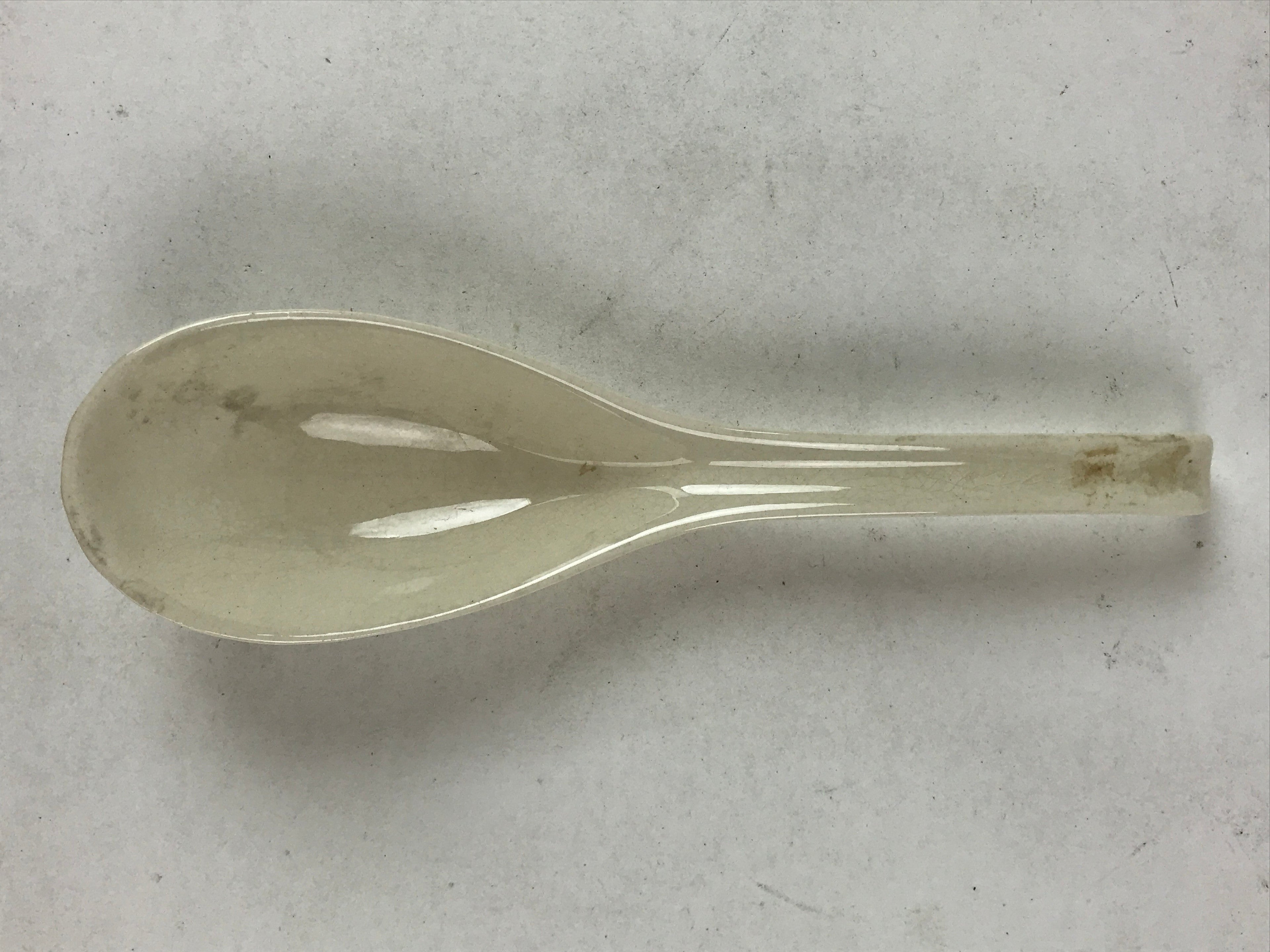 Japanese Ceramic Large Spoon W/ Stand Vtg Ramen Noodle Soup White Black PY558