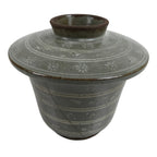 Japanese Ceramic Lidded Bowl Banko Ware Vtg Side Dish Cup White Flowers Gray Y56