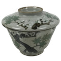 Japanese Ceramic Lidded Bowl Mushiwan Cup Pottery Gray White Plum Blossoms Y470