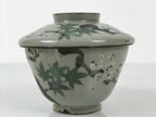 Japanese Ceramic Lidded Bowl Mushiwan Cup Pottery Gray White Plum Blossoms Y471