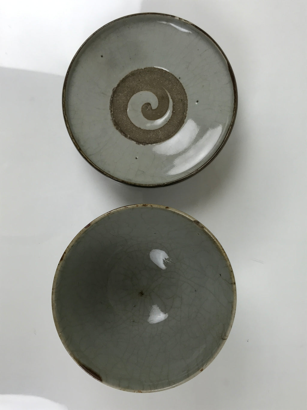 Japanese Ceramic Lidded Bowl Mushiwan Cup Pottery Gray White Plum Blossoms Y471
