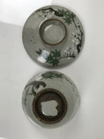 Japanese Ceramic Lidded Bowl Mushiwan Cup Pottery Gray White Plum Blossoms Y471