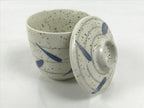 Japanese Ceramic Lidded Bowl Mushiwan Cup Pottery White Blue Bamboo Leaves Y545