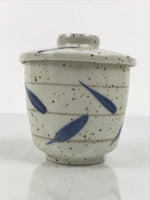 Japanese Ceramic Lidded Bowl Mushiwan Cup Pottery White Blue Bamboo Leaves Y545