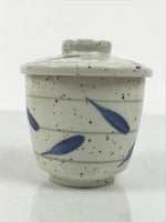 Japanese Ceramic Lidded Bowl Mushiwan Cup Pottery White Blue Bamboo Leaves Y545