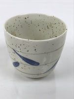 Japanese Ceramic Lidded Bowl Mushiwan Cup Pottery White Blue Bamboo Leaves Y545