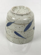 Japanese Ceramic Lidded Bowl Mushiwan Cup Pottery White Blue Bamboo Leaves Y545