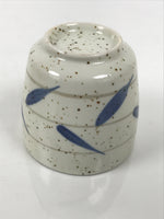Japanese Ceramic Lidded Bowl Mushiwan Cup Pottery White Blue Bamboo Leaves Y545