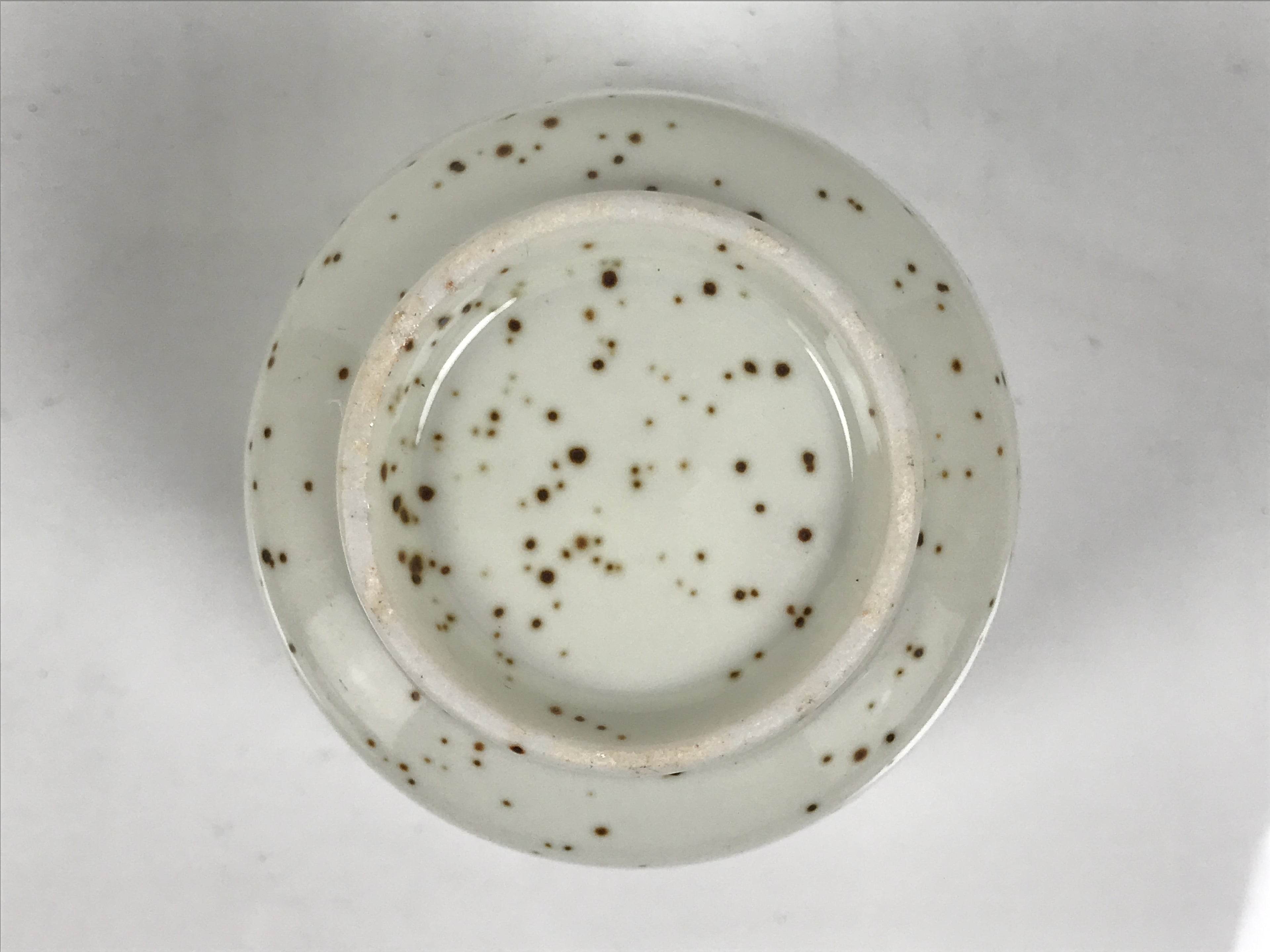 Japanese Ceramic Lidded Bowl Mushiwan Cup Pottery White Blue Bamboo Leaves Y545