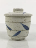 Japanese Ceramic Lidded Bowl Mushiwan Cup Pottery White Blue Bamboo Leaves Y546