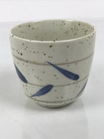 Japanese Ceramic Lidded Bowl Mushiwan Cup Pottery White Blue Bamboo Leaves Y546