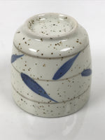 Japanese Ceramic Lidded Bowl Mushiwan Cup Pottery White Blue Bamboo Leaves Y546