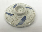 Japanese Ceramic Lidded Bowl Mushiwan Cup Pottery White Blue Bamboo Leaves Y547