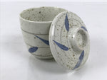 Japanese Ceramic Lidded Bowl Mushiwan Cup Pottery White Blue Bamboo Leaves Y547