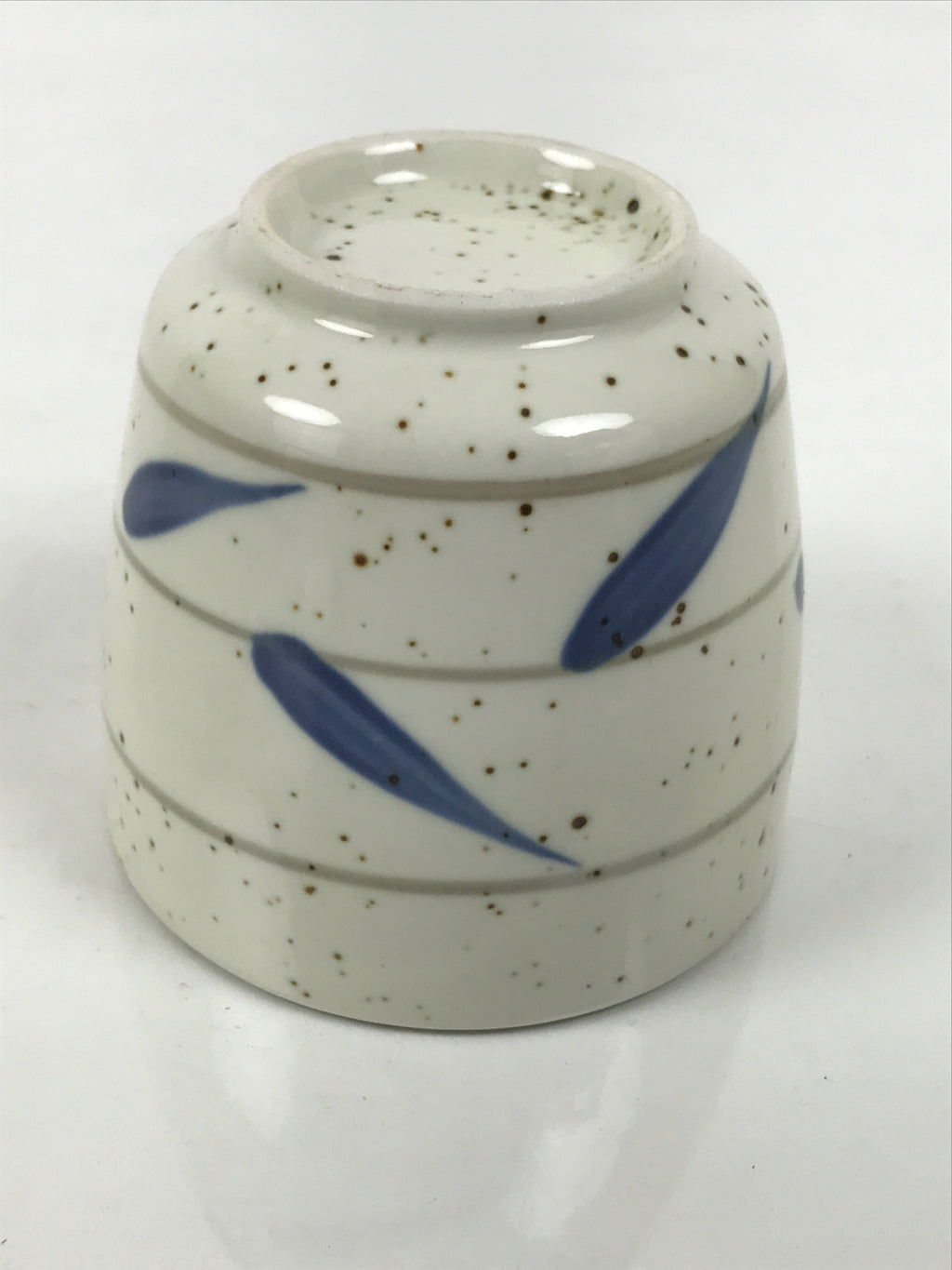 Japanese Ceramic Lidded Bowl Mushiwan Cup Pottery White Blue Bamboo Leaves Y547