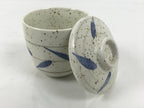Japanese Ceramic Lidded Bowl Mushiwan Cup Pottery White Blue Bamboo Leaves Y548