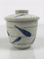 Japanese Ceramic Lidded Bowl Mushiwan Cup Pottery White Blue Bamboo Leaves Y548