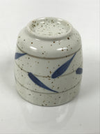 Japanese Ceramic Lidded Bowl Mushiwan Cup Pottery White Blue Bamboo Leaves Y548