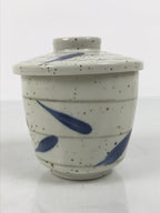 Japanese Ceramic Lidded Bowl Mushiwan Cup Pottery White Blue Bamboo Leaves Y549