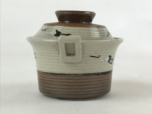 Japanese Ceramic Lidded Bowl Vtg Small Chawanmushi Cup Tsuru Crane Brown PY505