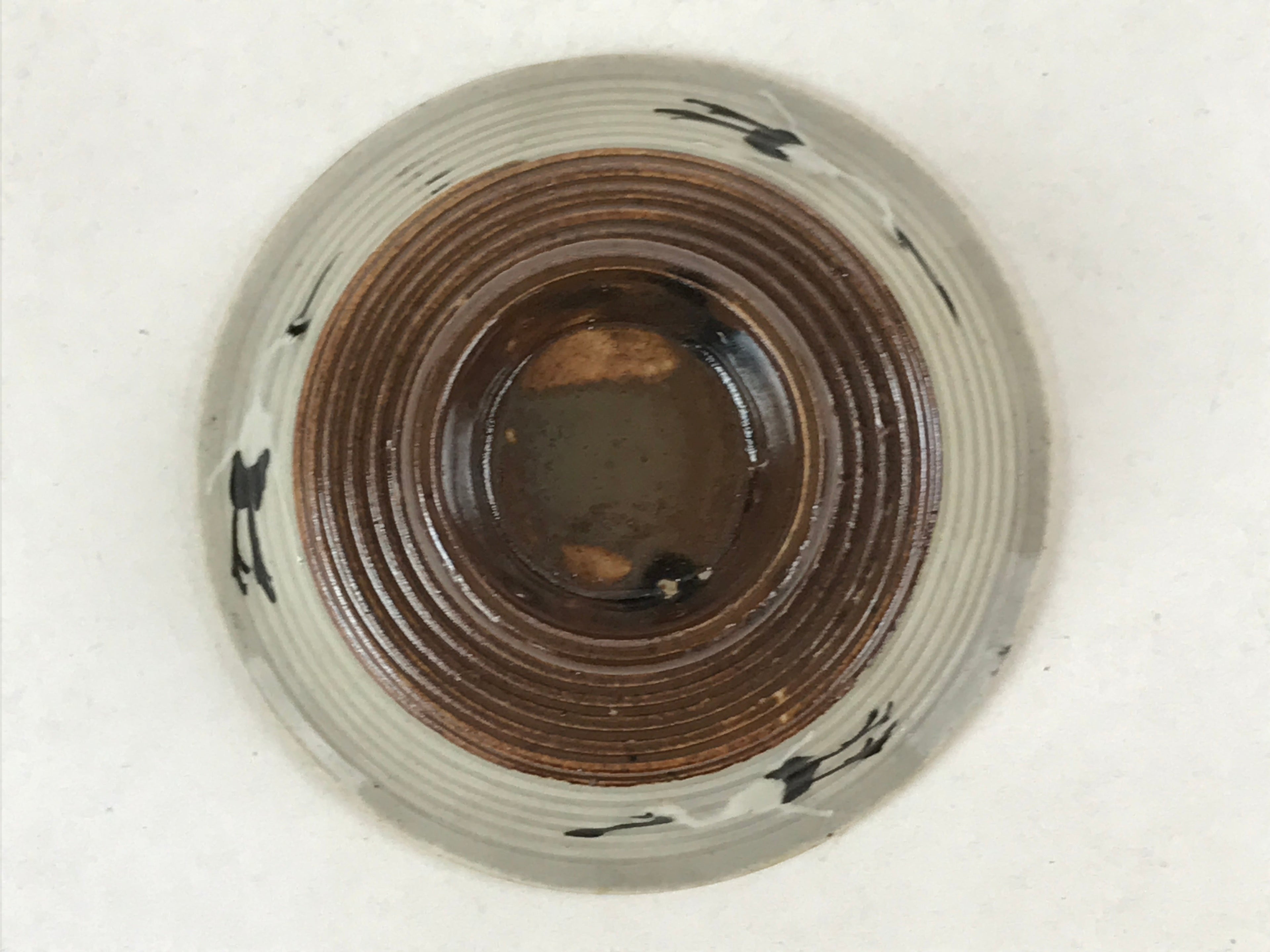 Japanese Ceramic Lidded Bowl Vtg Small Chawanmushi Cup Tsuru Crane Brown PY505