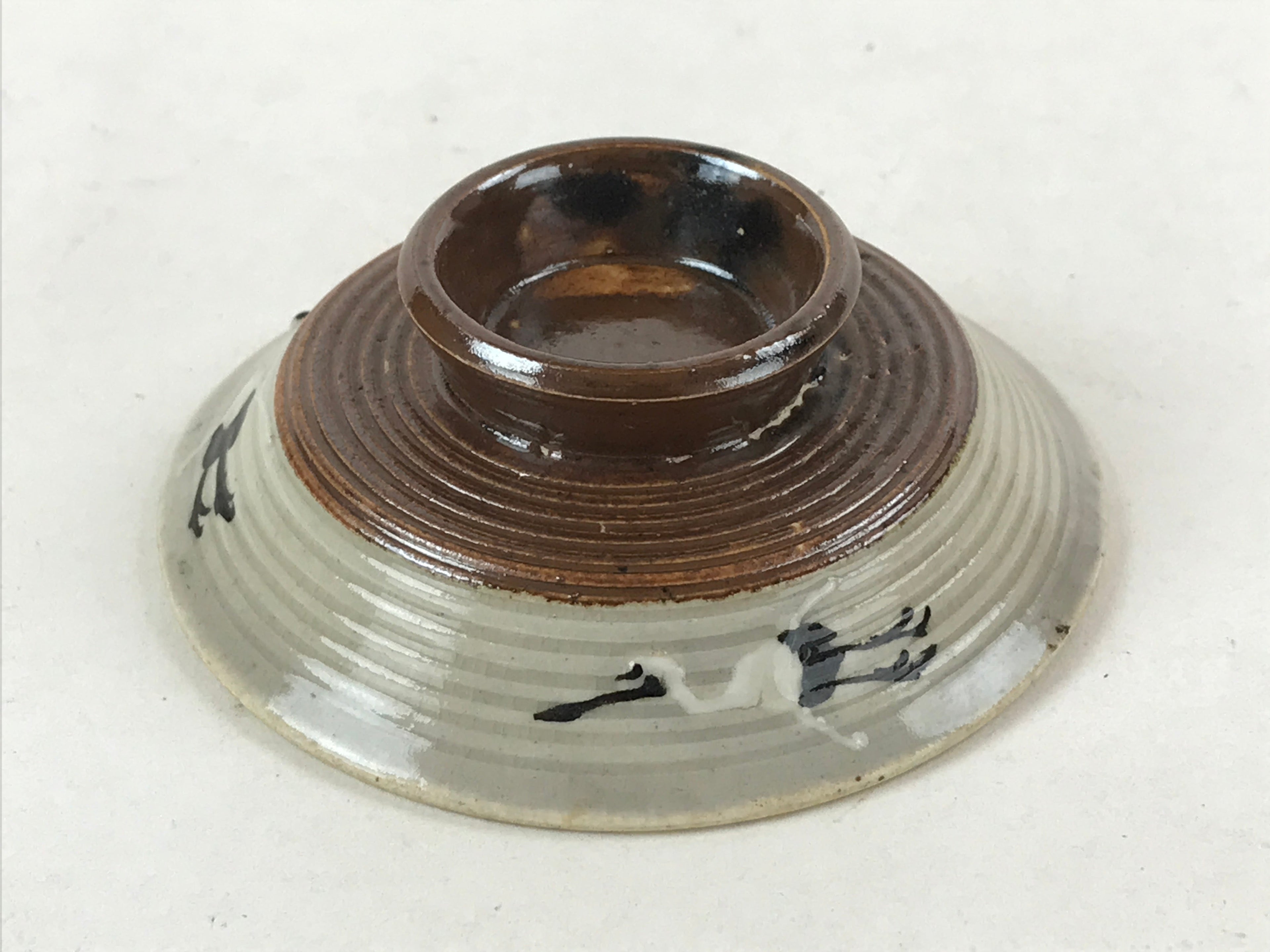 Japanese Ceramic Lidded Bowl Vtg Small Chawanmushi Cup Tsuru Crane Brown PY505