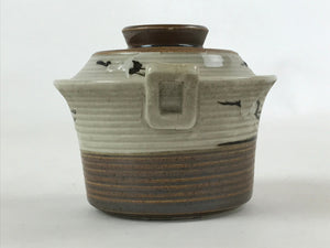 Japanese Ceramic Lidded Bowl Vtg Small Chawanmushi Cup Tsuru Crane Brown PY508