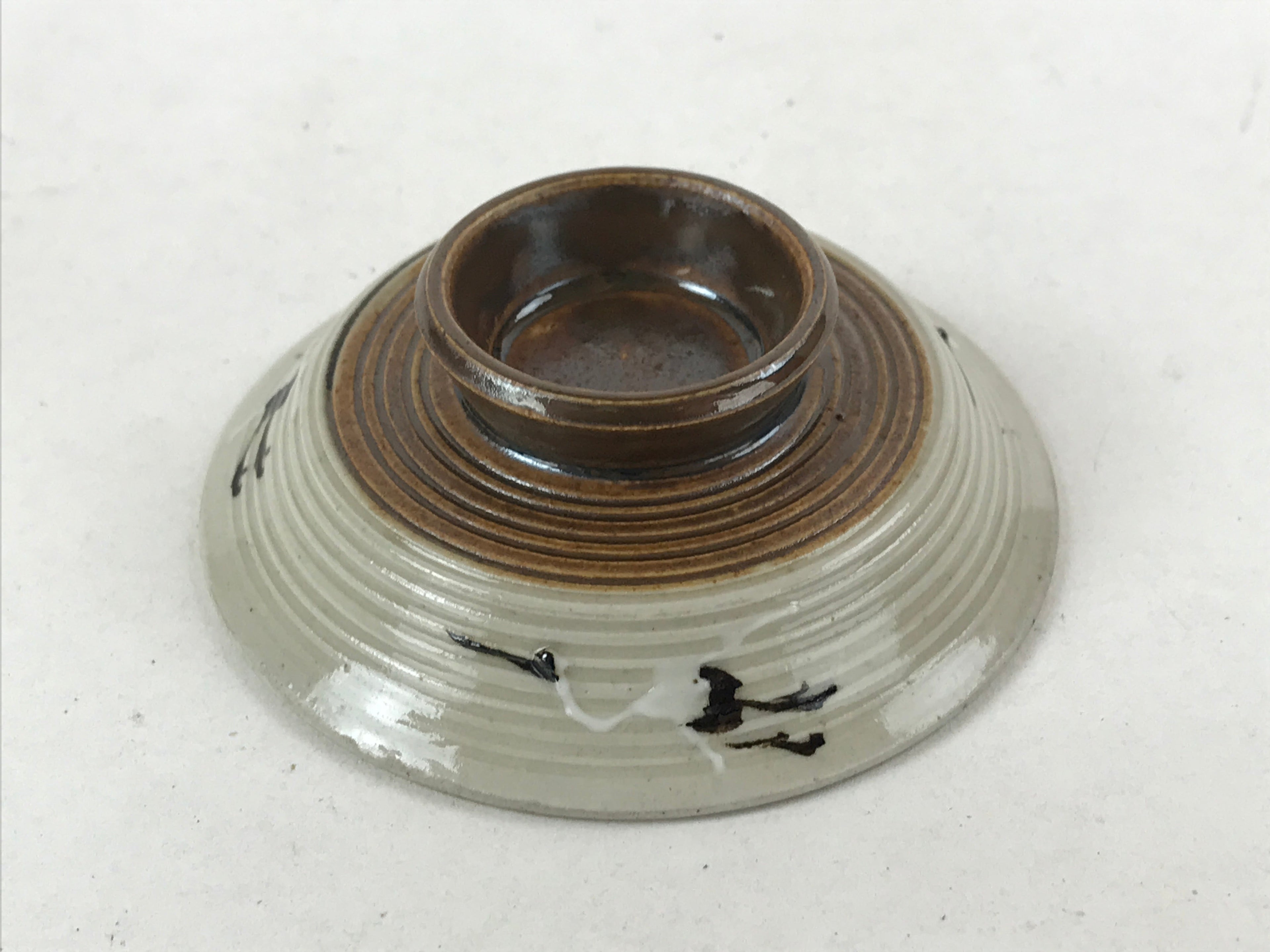 Japanese Ceramic Lidded Bowl Vtg Small Chawanmushi Cup Tsuru Crane Brown PY509