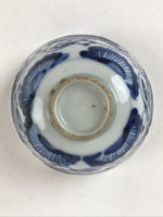 Japanese Ceramic Lidded Bowl Vtg White Blue Floral Design Chawan Pottery PY499