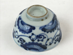 Japanese Ceramic Lidded Bowl Vtg White Blue Floral Design Chawan Pottery PY499