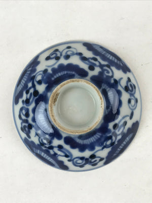 Japanese Ceramic Lidded Bowl Vtg White Blue Floral Design Chawan Pottery PY499