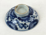 Japanese Ceramic Lidded Bowl Vtg White Blue Floral Design Chawan Pottery PY499