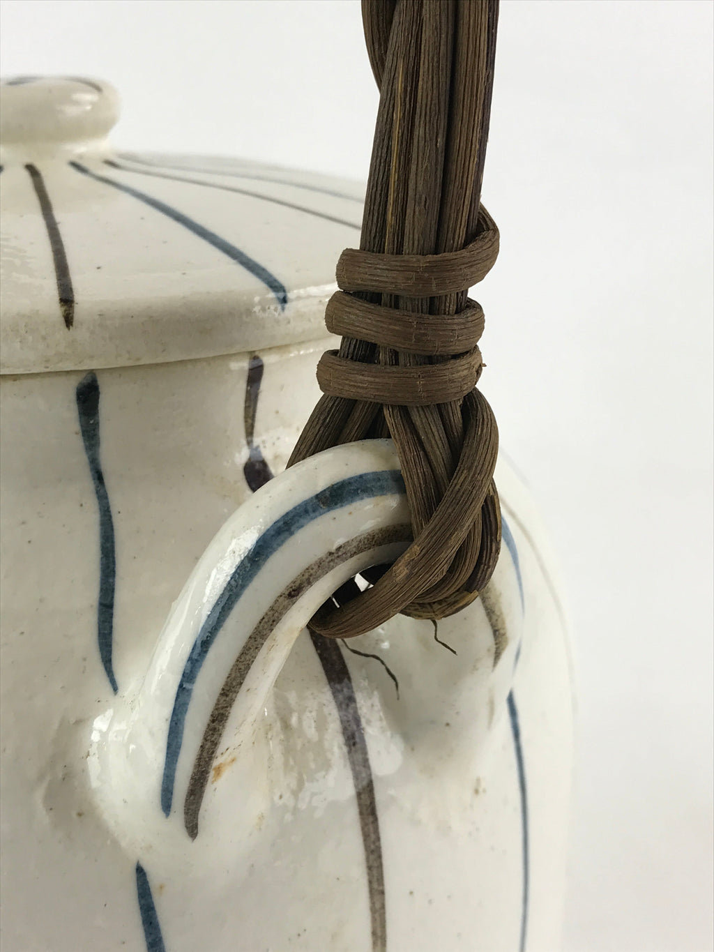 Japanese Ceramic Lidded Jar Handle Tsubo Iremono Vtg Pottery White PY451