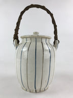 Japanese Ceramic Lidded Jar Handle Tsubo Iremono Vtg Pottery White PY451