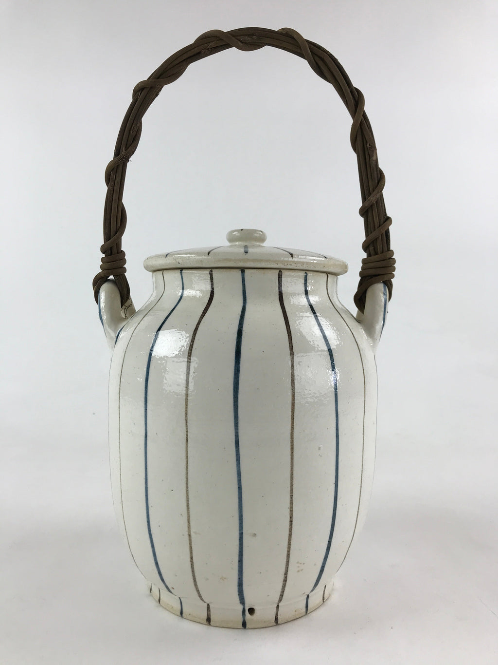 Japanese Ceramic Lidded Jar Handle Tsubo Iremono Vtg Pottery White PY451