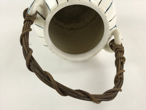 Japanese Ceramic Lidded Jar Handle Tsubo Iremono Vtg Pottery White PY451
