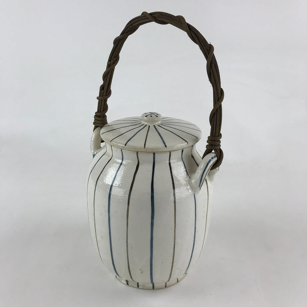 Japanese Ceramic Lidded Jar Handle Tsubo Iremono Vtg Pottery White PY451