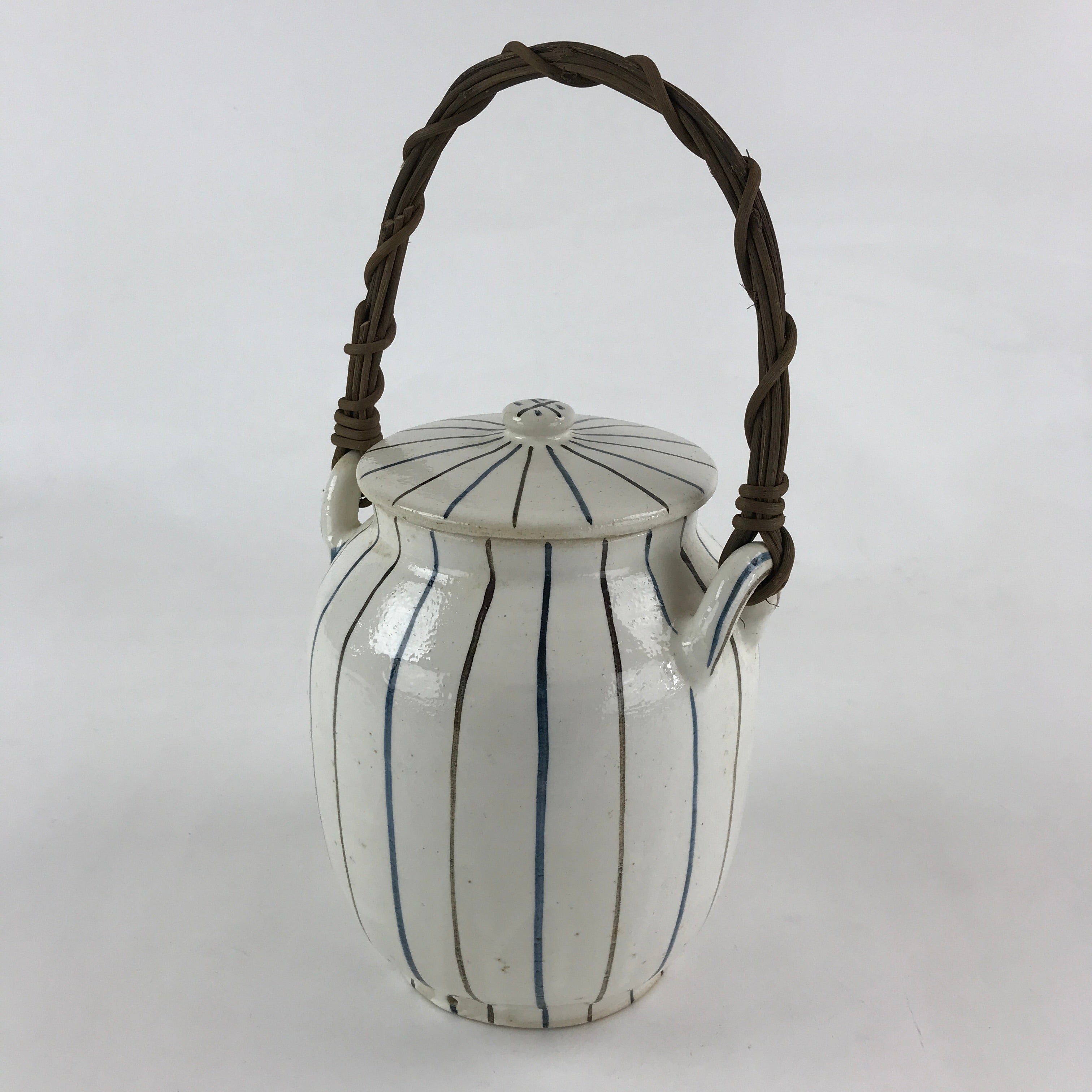 Japanese Ceramic Lidded Jar Handle Tsubo Iremono Vtg Pottery White PY451
