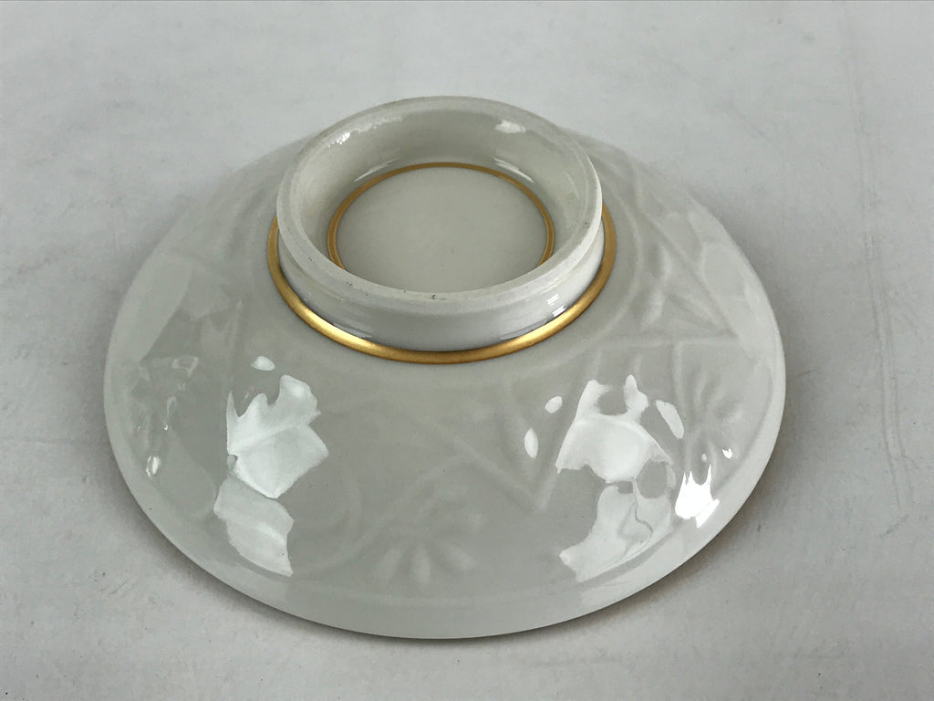 Japanese Ceramic Lidded Rice Bowl White Chawan Vtg Pottery Handmade Flower PY276
